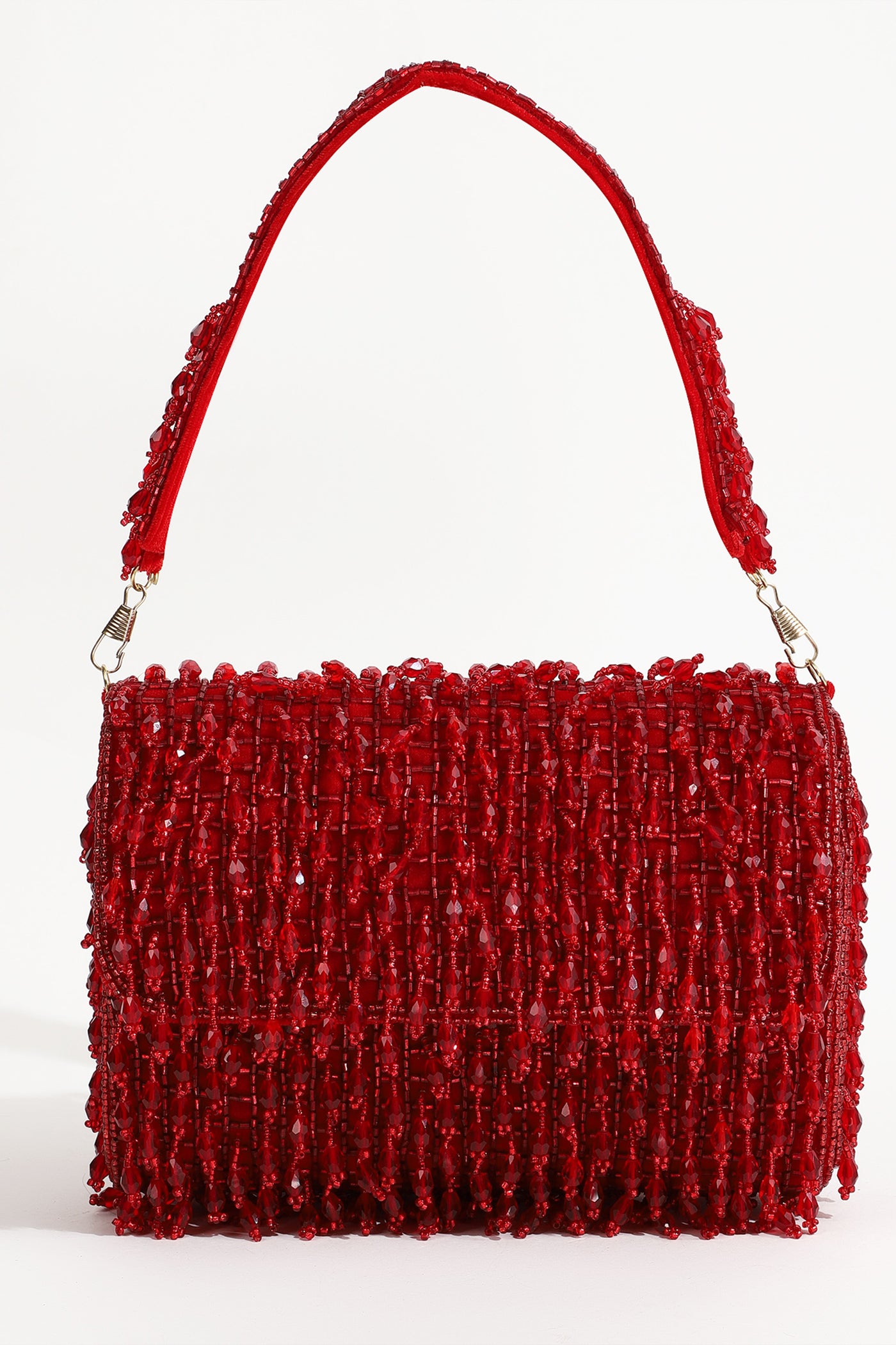 The Tan Clan Rosa Red Beaded Flap Over Clutch Bag indian designer wear online shopping melange singapore