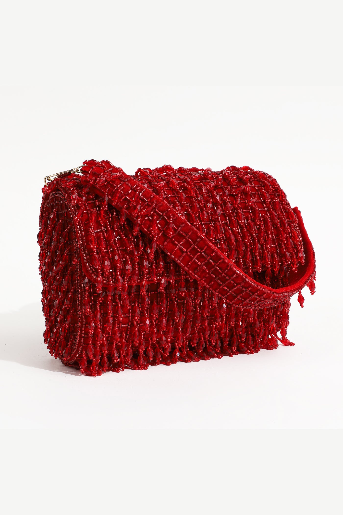 The Tan Clan Rosa Red Beaded Flap Over Clutch Bag indian designer wear online shopping melange singapore