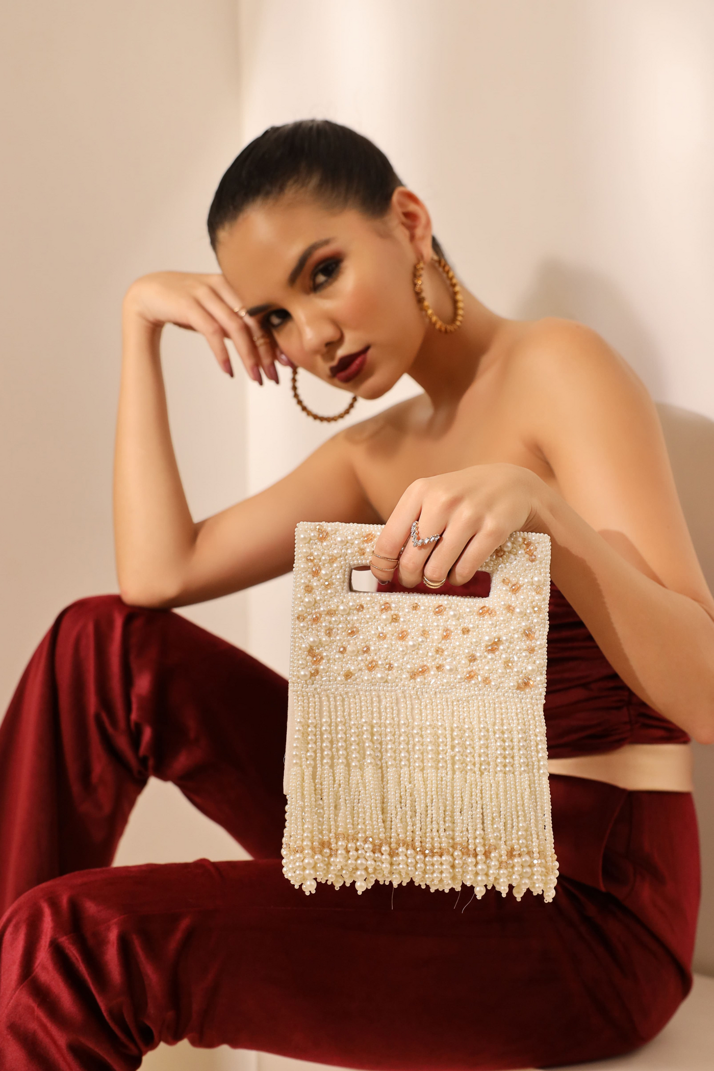 The Tan Clan Ruby Embellished Flap Over Clutch Bag Melange Singapore Online Shopping Gifting Womenswear White