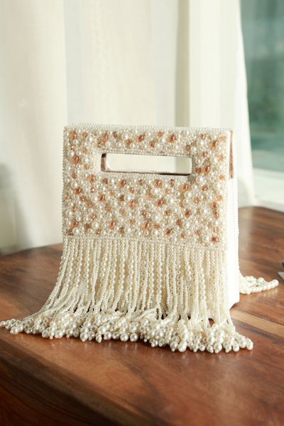 The Tan Clan Ruby Embellished Flap Over Clutch Bag Melange Singapore Online Shopping Gifting Womenswear White