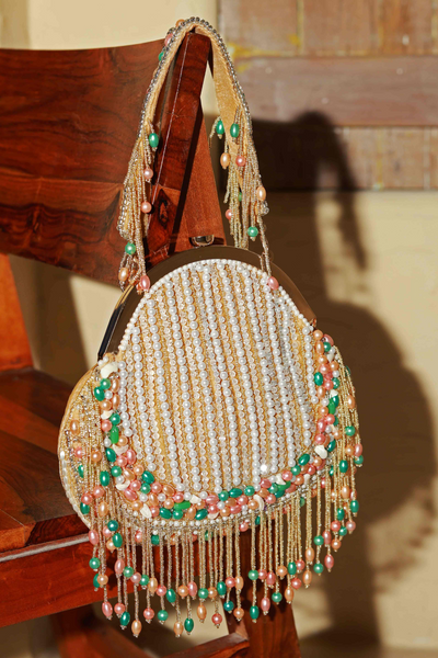 The Tan Clan Sona Pearl Tasselled Batua with Detachable Handle Gold Online Shopping Melange Singapore Gifting Potli