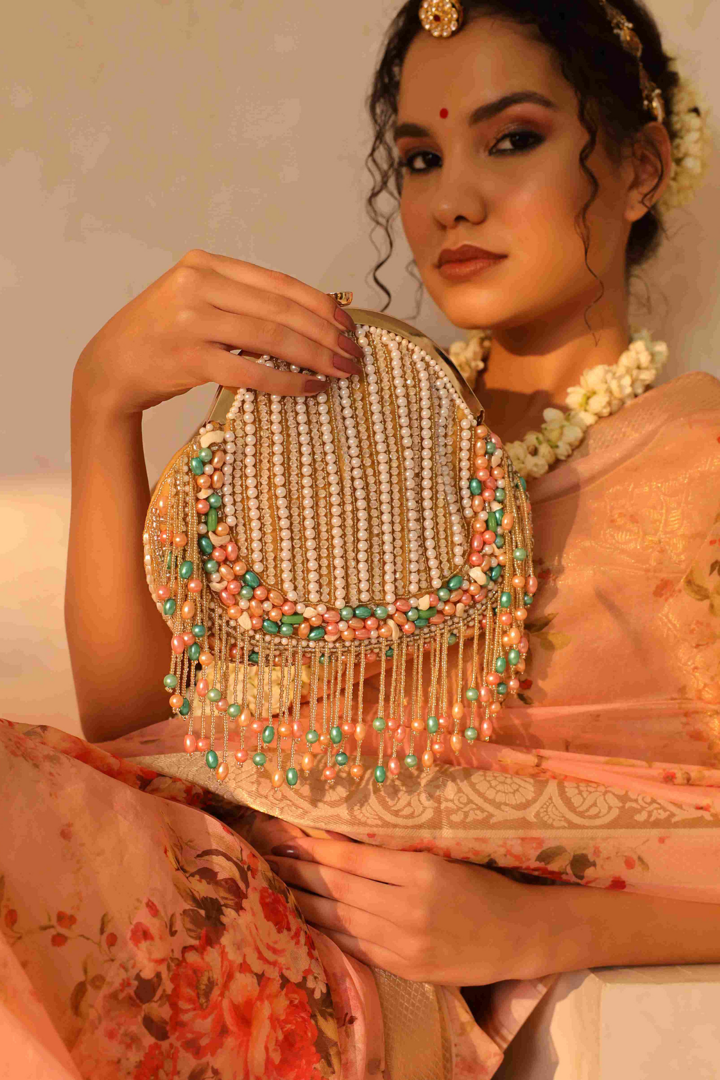 The Tan Clan Sona Pearl Tasselled Batua with Detachable Handle Gold Online Shopping Melange Singapore Gifting Potli