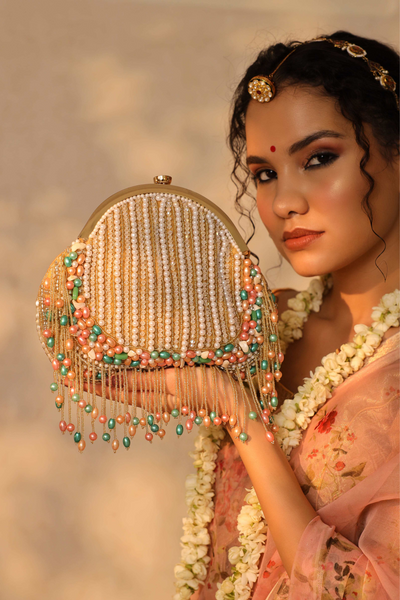 The Tan Clan Sona Pearl Tasselled Batua with Detachable Handle Gold Online Shopping Melange Singapore Gifting Potli