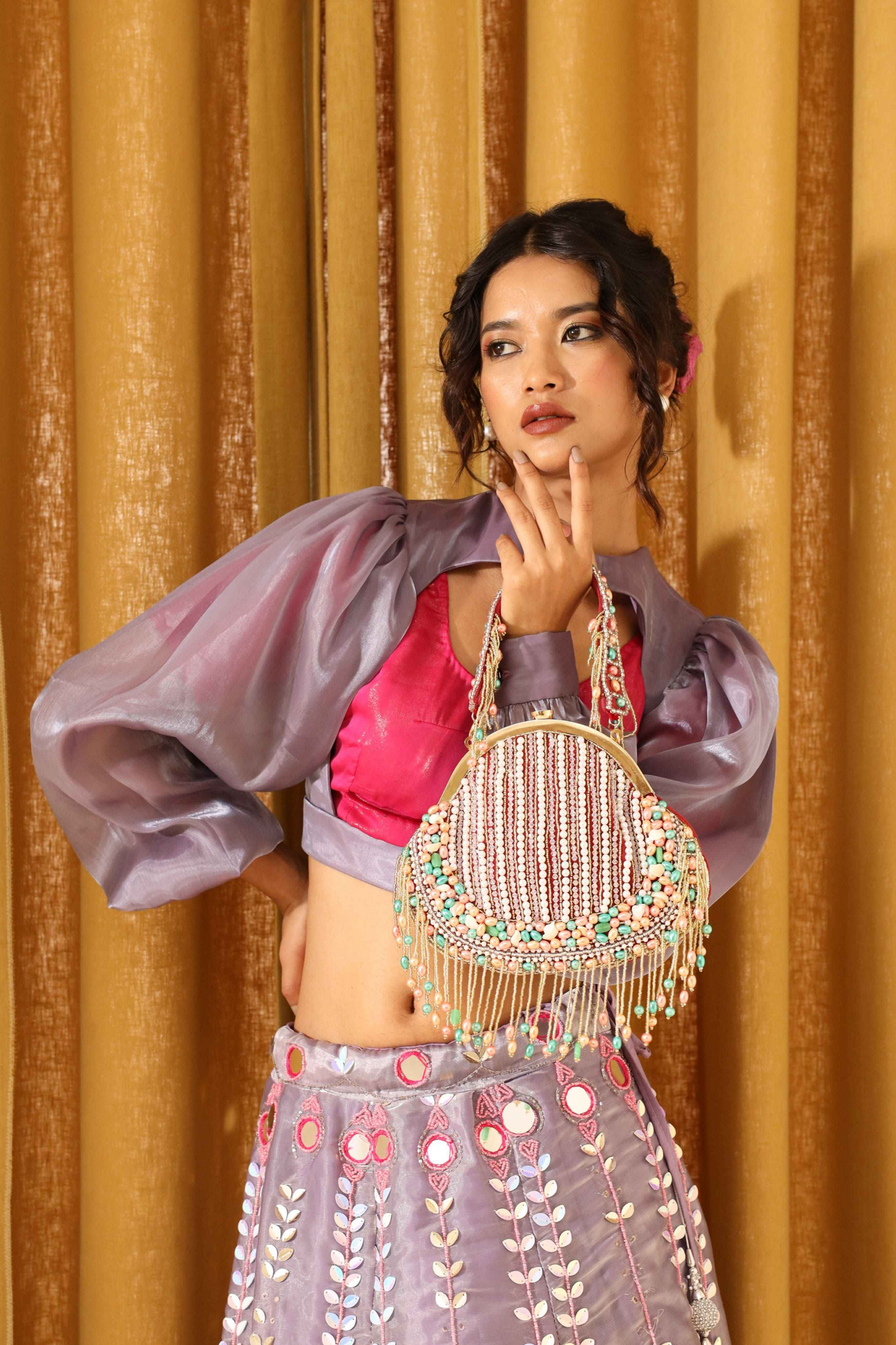 The Tan Clan Sona Pearl Tasselled Batua with Detachable Handle Red Potli Gifting Melange Singapore Womenswear Indian Designer Wear Online Shopping