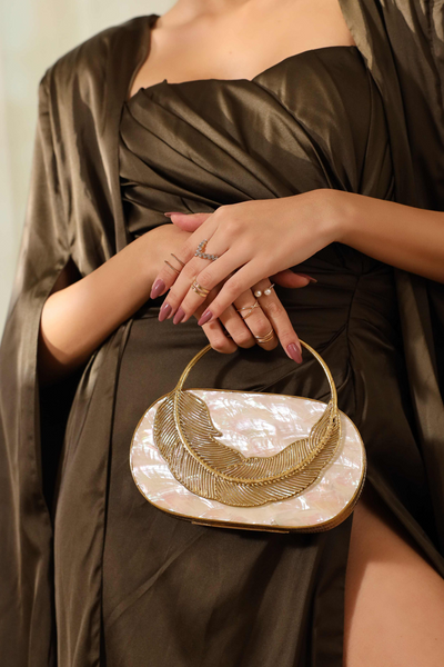 The Tan Clan Stella Mother of Pearl Clutch Womenswear Online Shopping Melange Singapore Gold Gifting