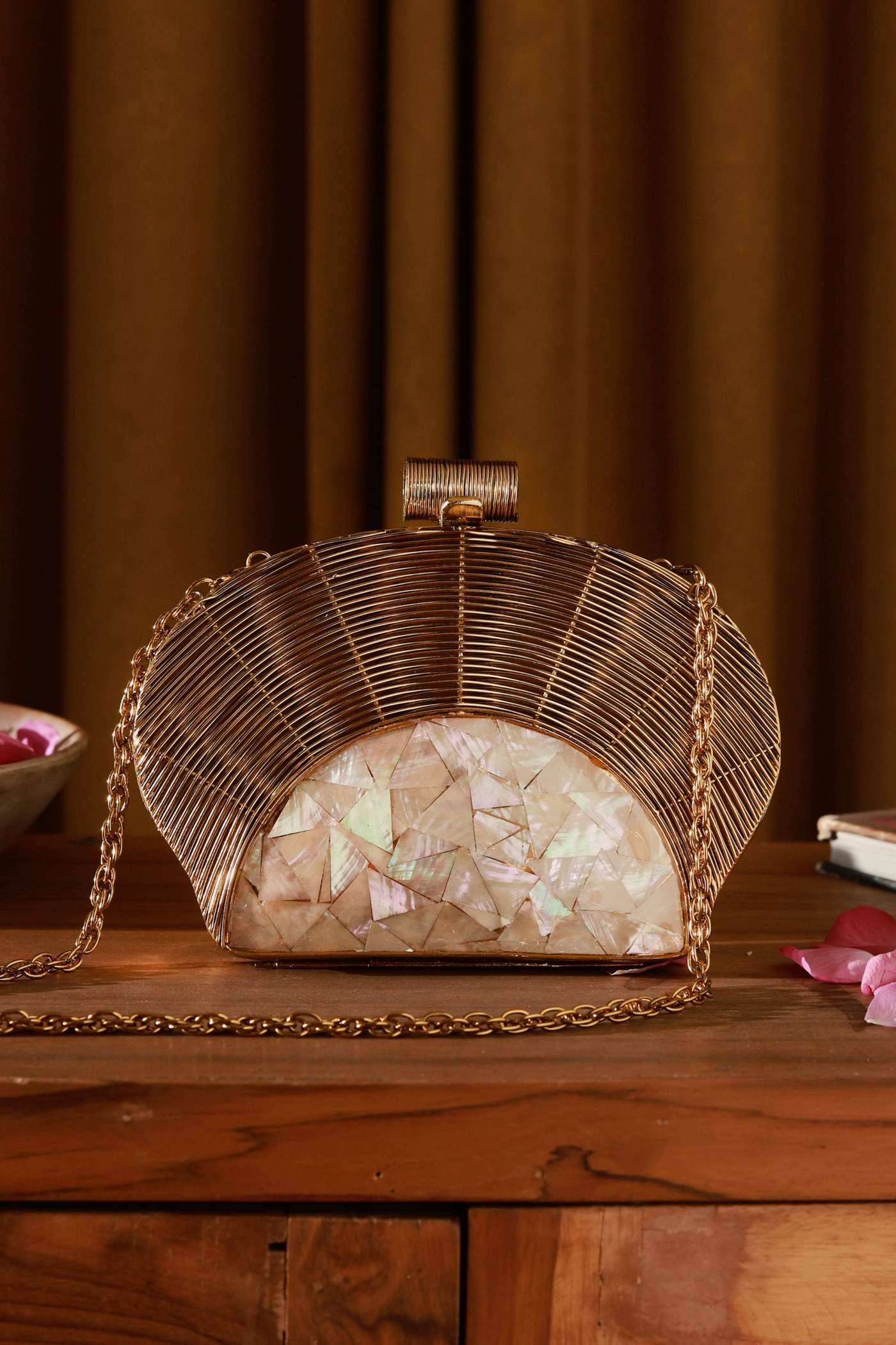 The Tan Clan Tiara Mother of Pearl Clutch Womenswear Gold Online Shopping Melange Singapore Gifting