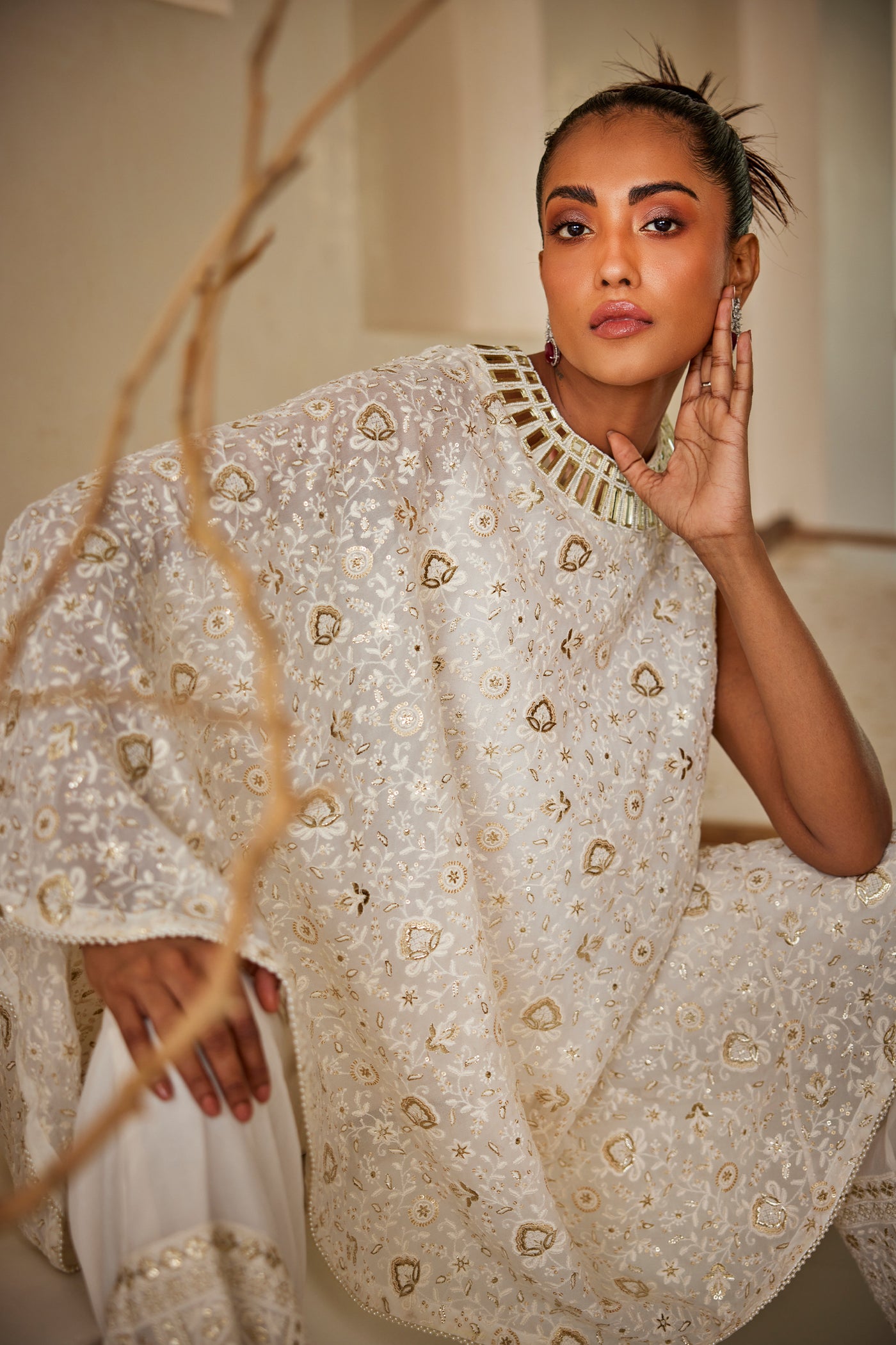 Twenty Nine Chikankari AsymCape indian designer wear online shopping melange singapore