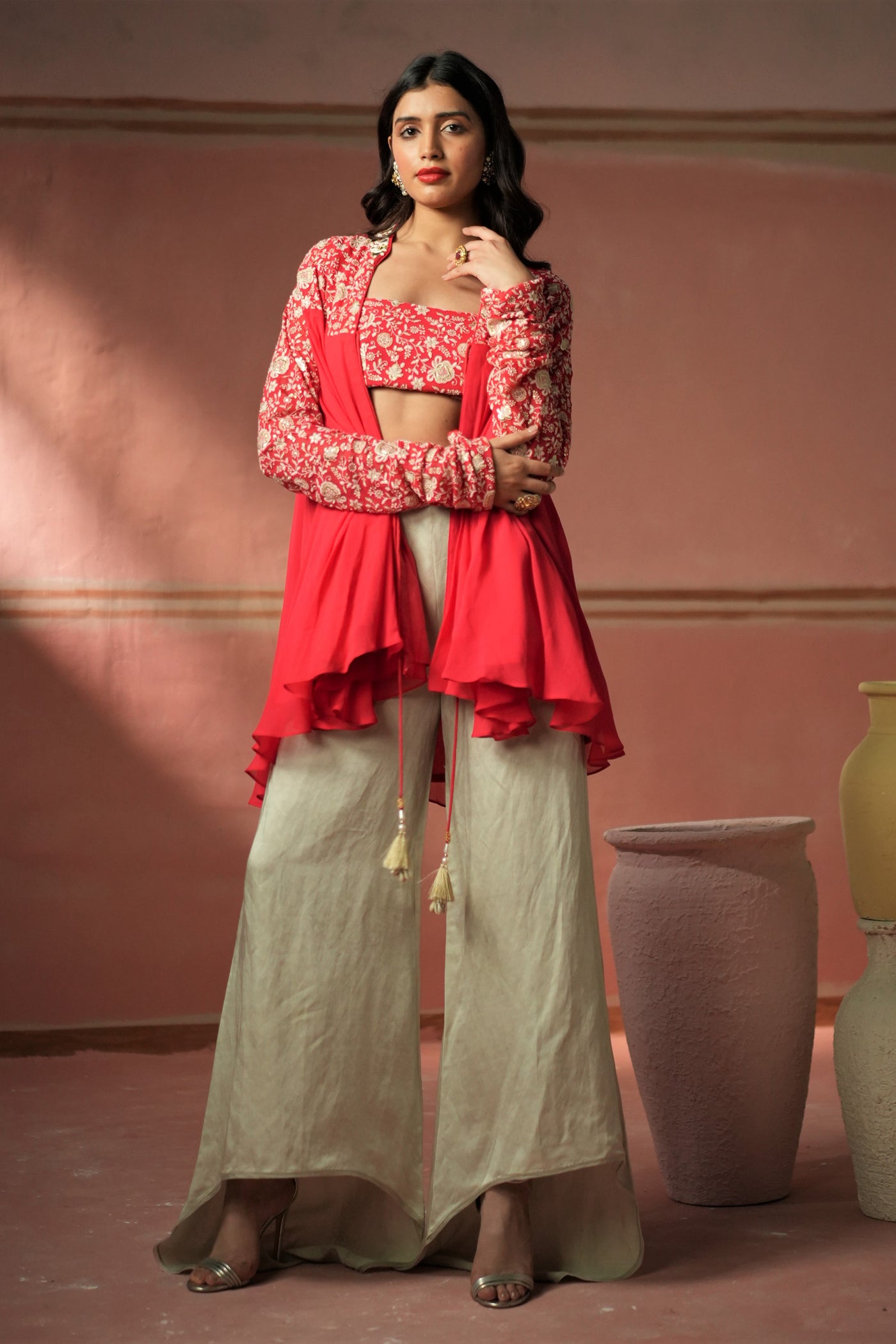 Twenty Nine Ecru Linen Satin Farshi indian designer wear online shopping melange singapore