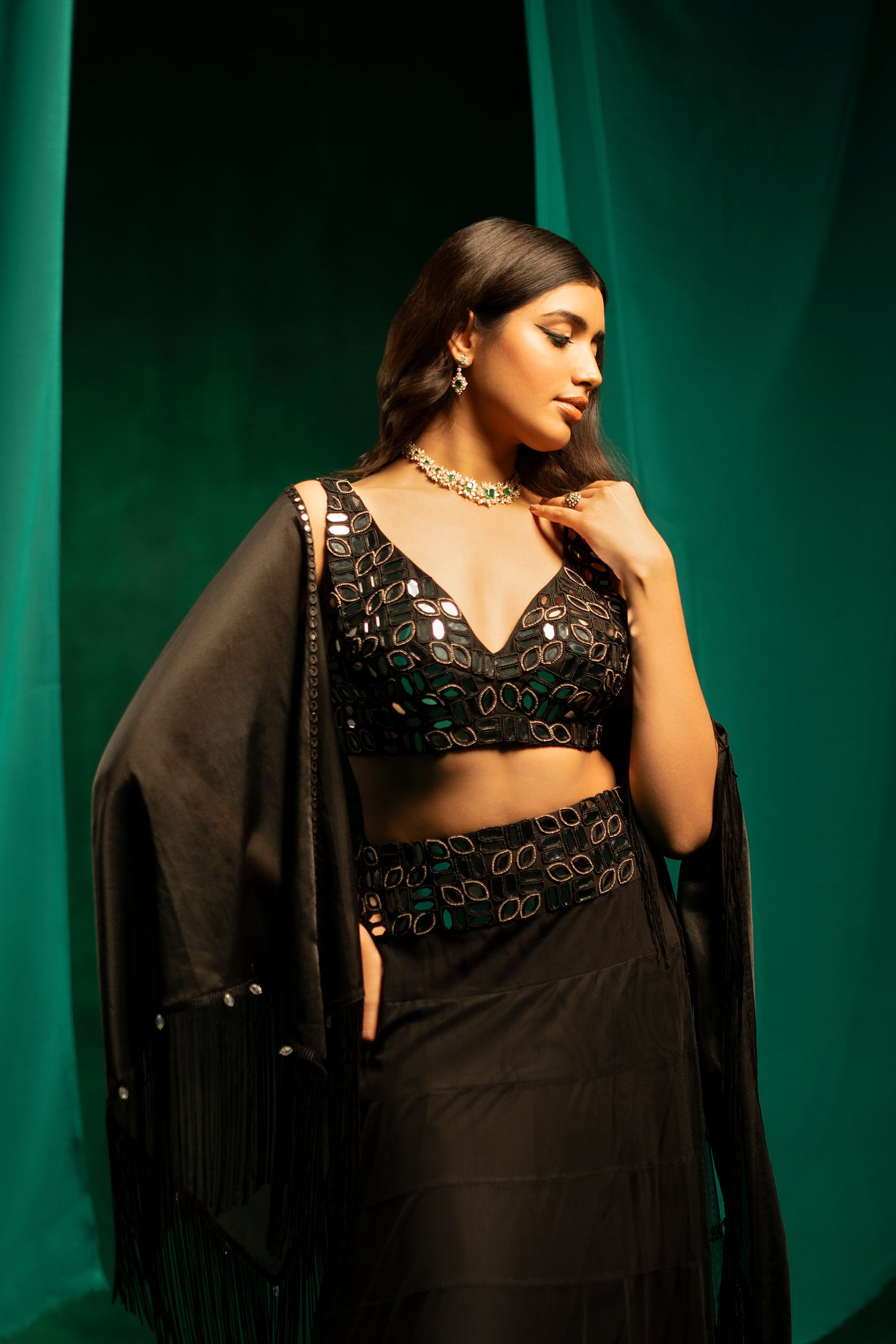 Twenty Nine Mirror Embellished Black Bustier Blouse indian designer wear online shopping melange singapore