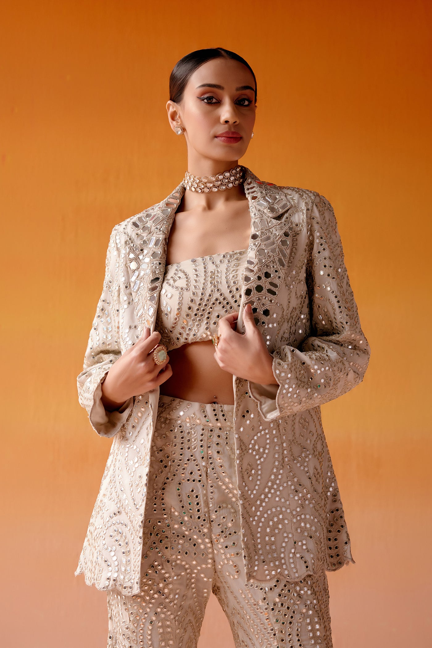 Twenty Nine Mirrorwork Scallop Coat Jacket indian designer wear online shopping melange singapore