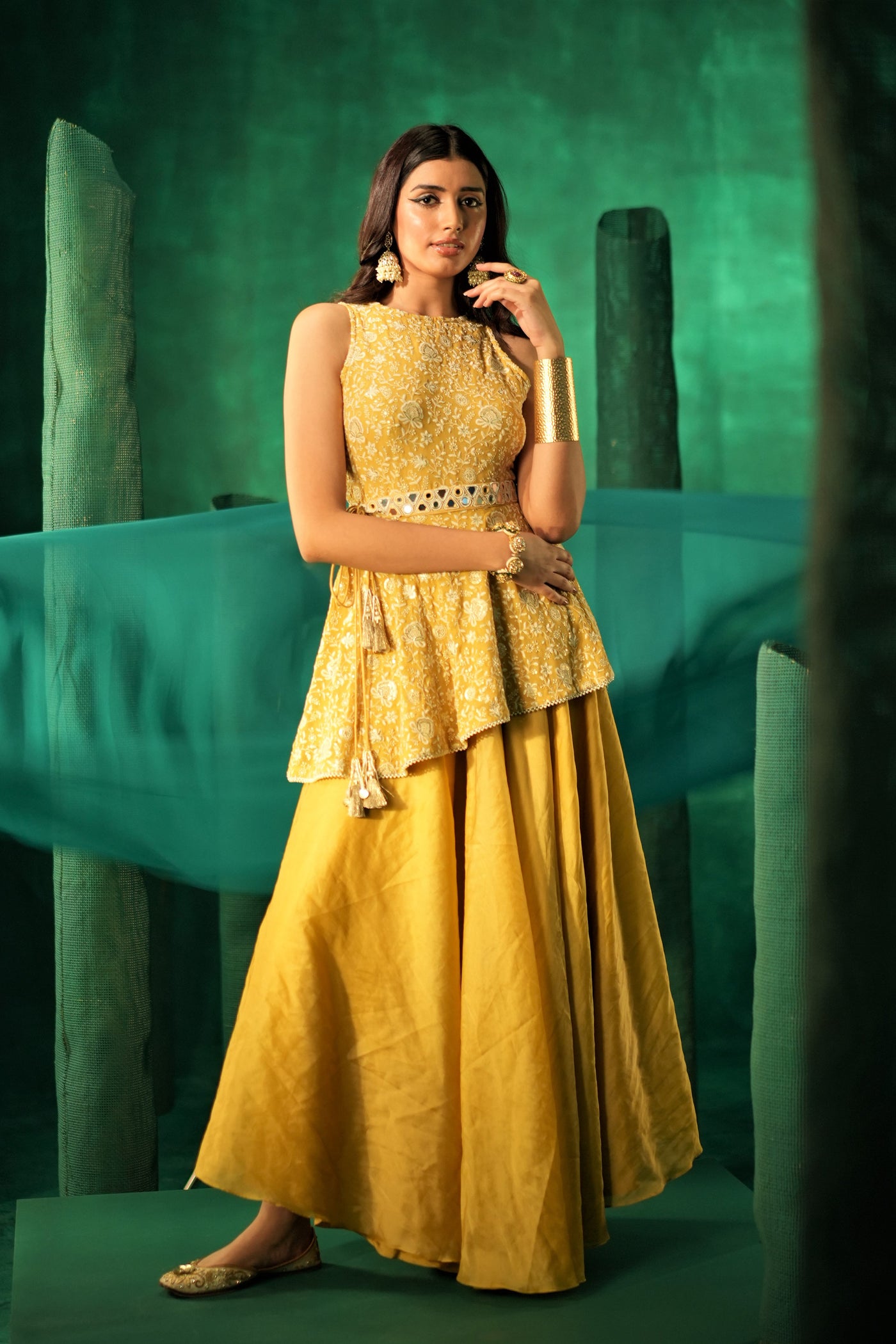 Twenty Nine Organza Flared Sharara in Golden Yellow indian designer wear online shopping melange singapore