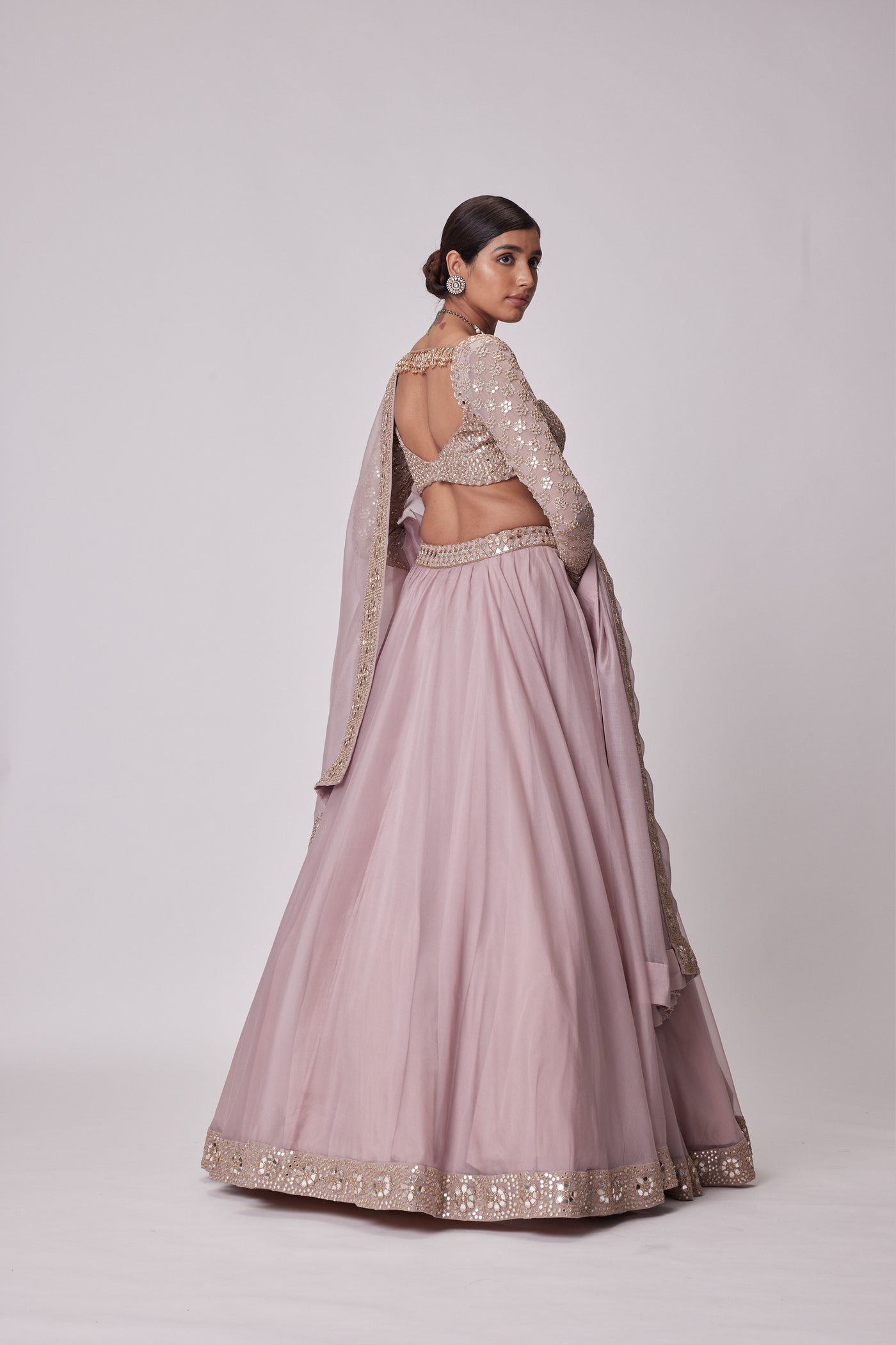 V Vani Vats Ash Pink Organza Lehenga Set indian designer wear online shopping melange singapore