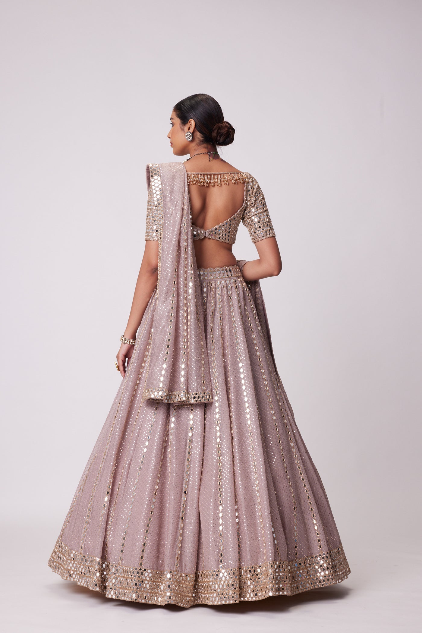 V Vani Vats Ash Pink Sequin Embroidered Lehenga Set indian designer wear online shopping melange singapore