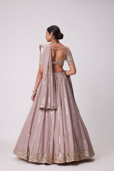 V Vani Vats Ash Pink Sequin Embroidered Lehenga Set indian designer wear online shopping melange singapore