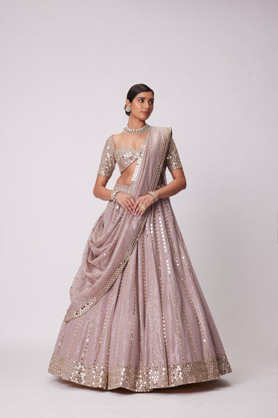 V Vani Vats Ash Pink Sequin Embroidered Lehenga Set indian designer wear online shopping melange singapore