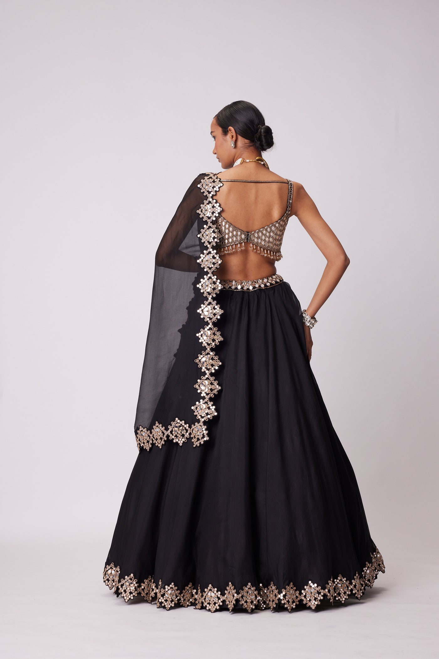 V Vani Vats Black Organza Lehenga Set ndian designer wear online shopping melange singapore