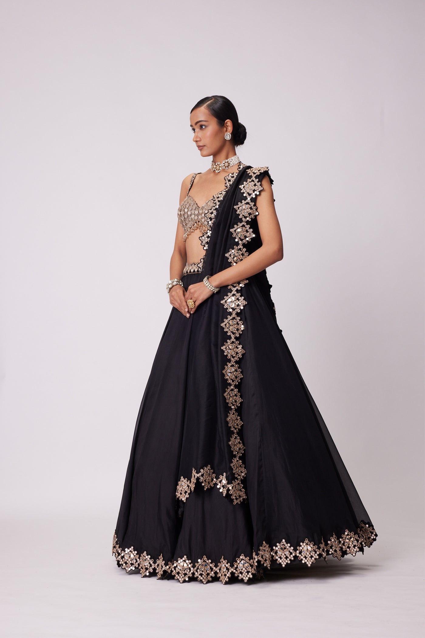 V Vani Vats Black Organza Lehenga Set ndian designer wear online shopping melange singapore