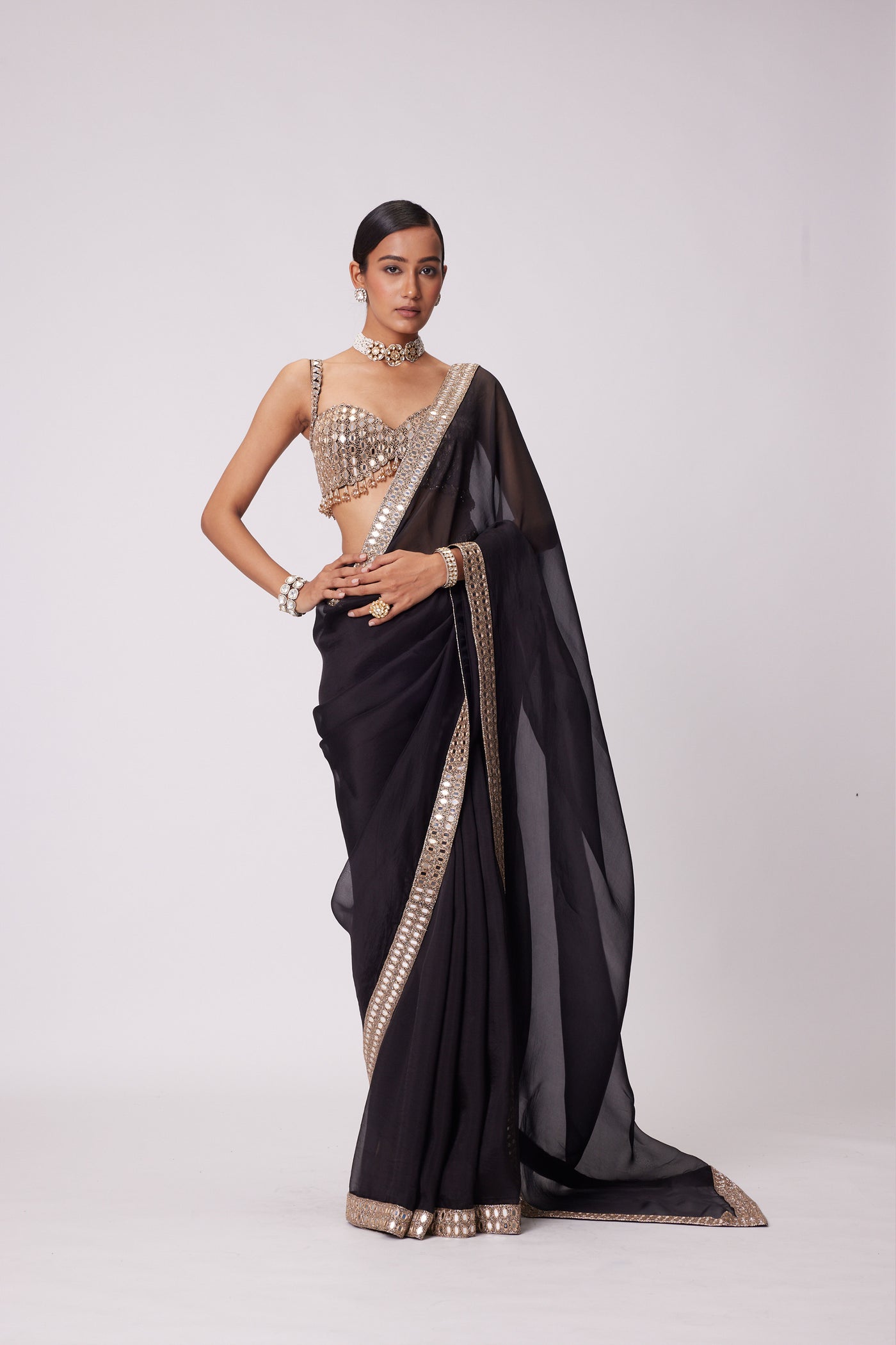 V Vani Vats Black Organza Saree Set indian designer wear online shopping melange singapore