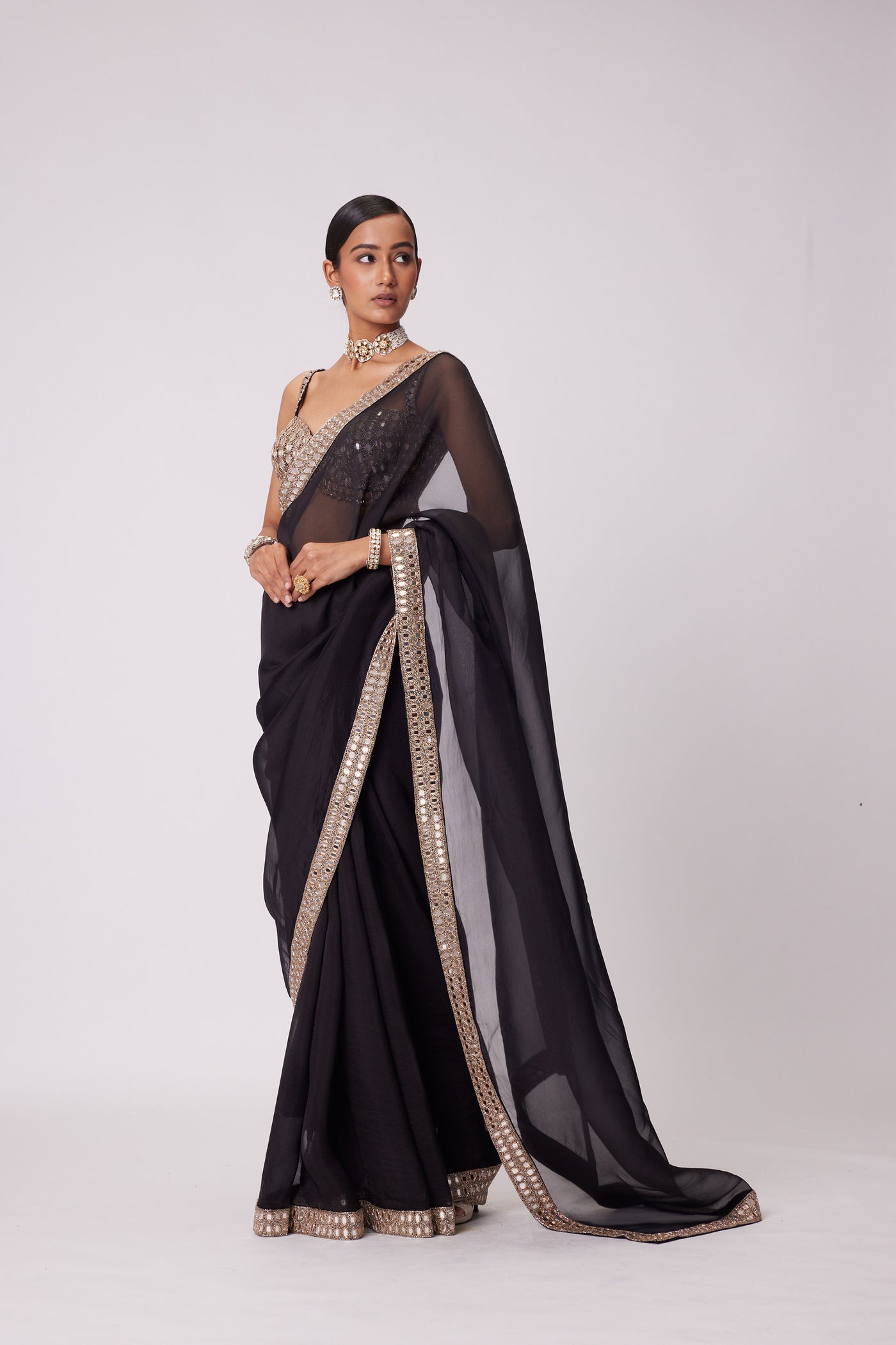 V Vani Vats Black Organza Saree Set indian designer wear online shopping melange singapore