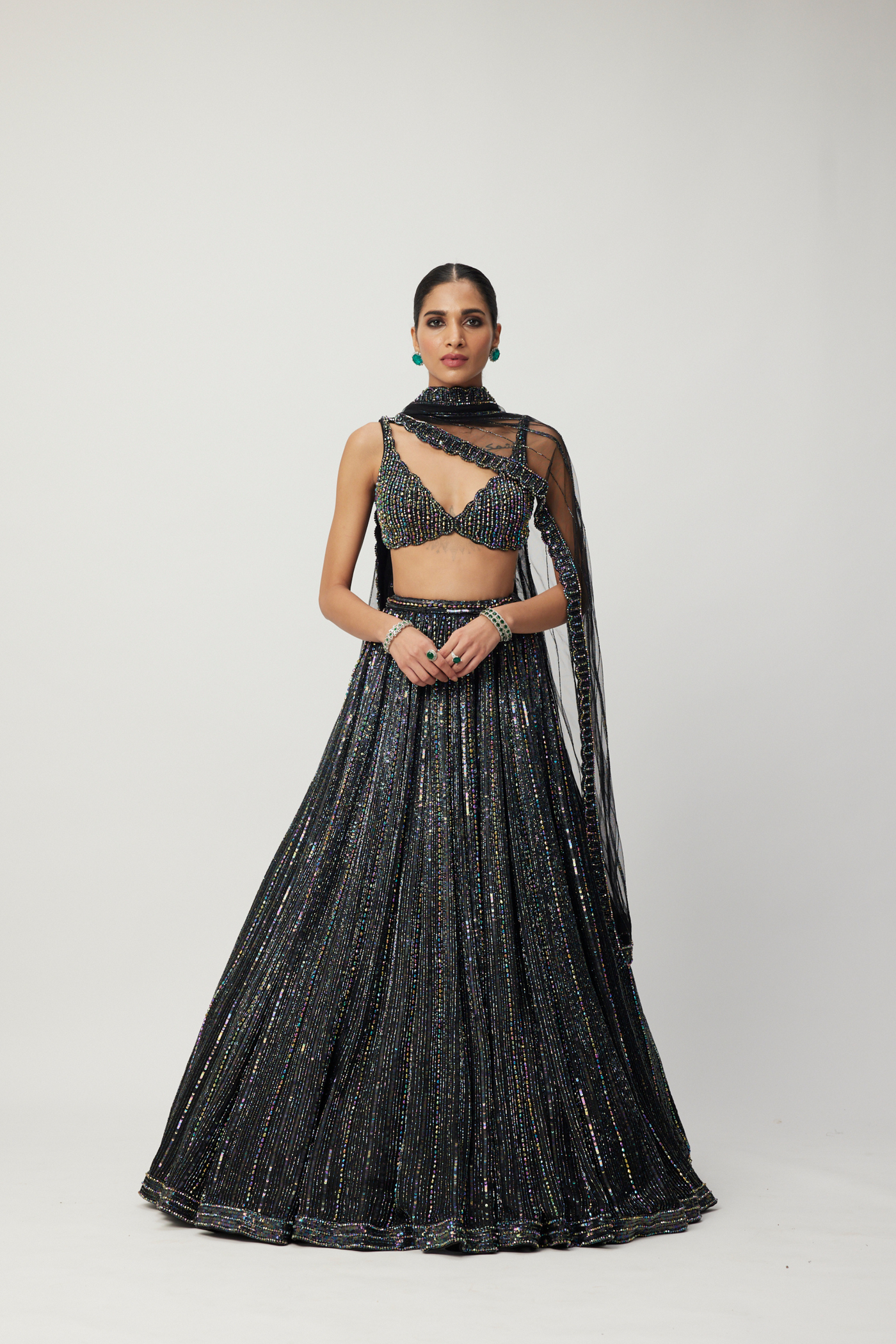 Black Crystal Linear Embroidered Lehenga Set Melange Singapore Online Shopping Indian Designer Wear V Vani Vats