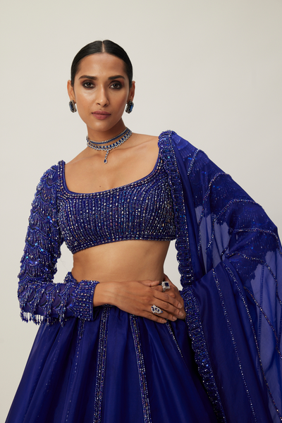 Cocktail Blue Organza Lehenga Set Melange Singapore Online Shopping Indian Designer Wear V Vani Vats