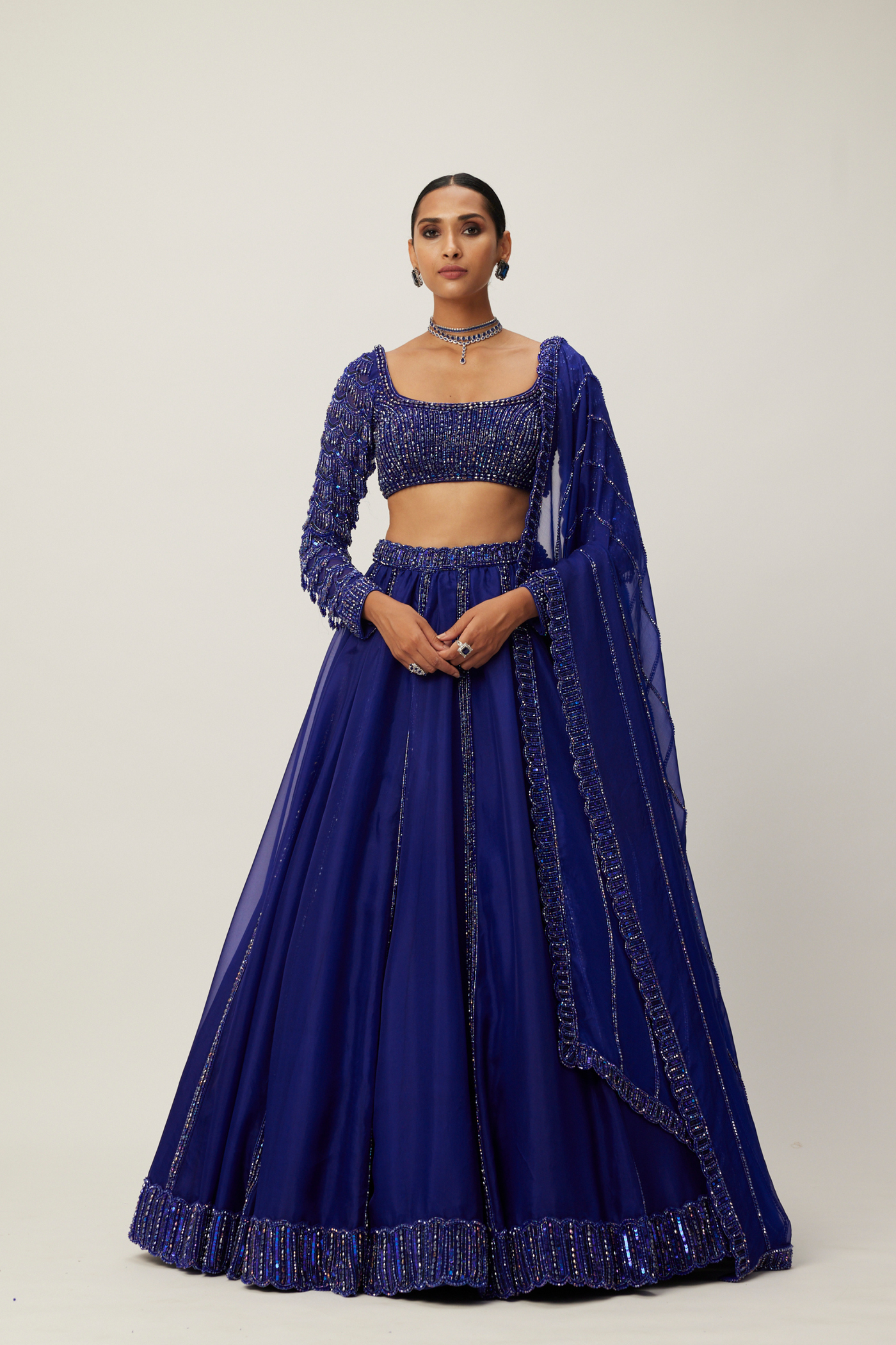 Cocktail Blue Organza Lehenga Set Melange Singapore Online Shopping Indian Designer Wear V Vani Vats