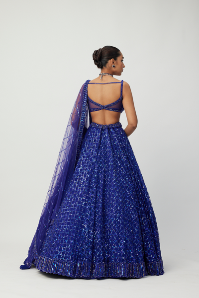 Cocktail Blue Sequins Embroidered Lehenga Set Melange Singapore Online Shopping Indian Designer Wear V Vani Vats