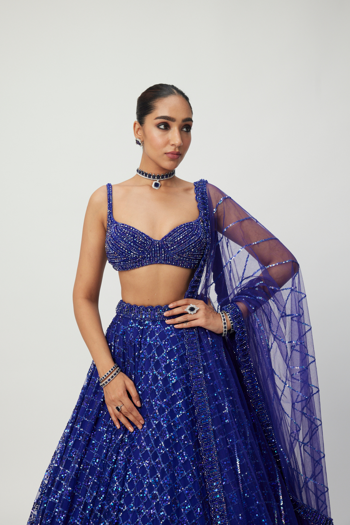 Cocktail Blue Sequins Embroidered Lehenga Set Melange Singapore Online Shopping Indian Designer Wear V Vani Vats