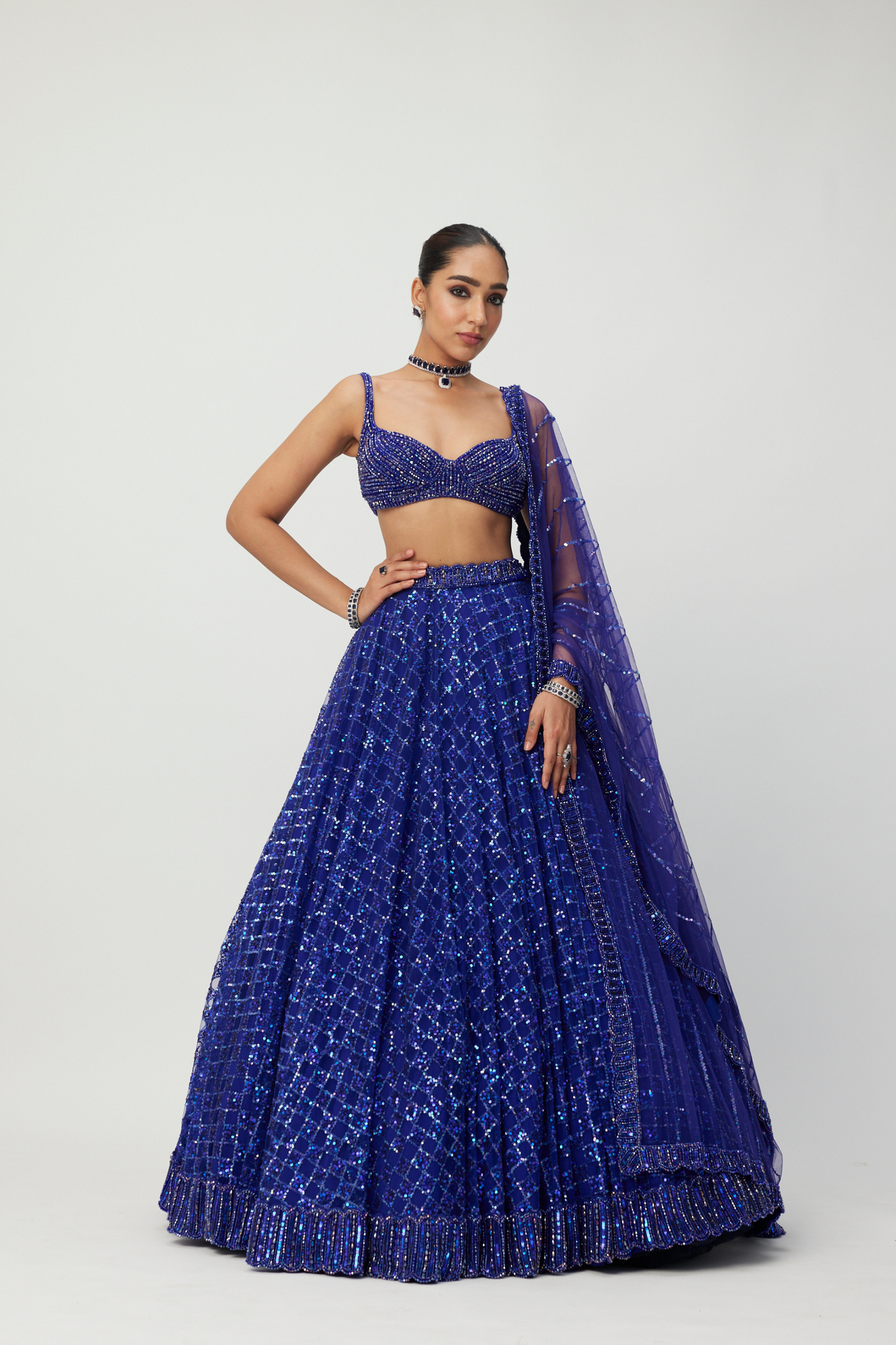 Cocktail Blue Sequins Embroidered Lehenga Set Melange Singapore Online Shopping Indian Designer Wear V Vani Vats