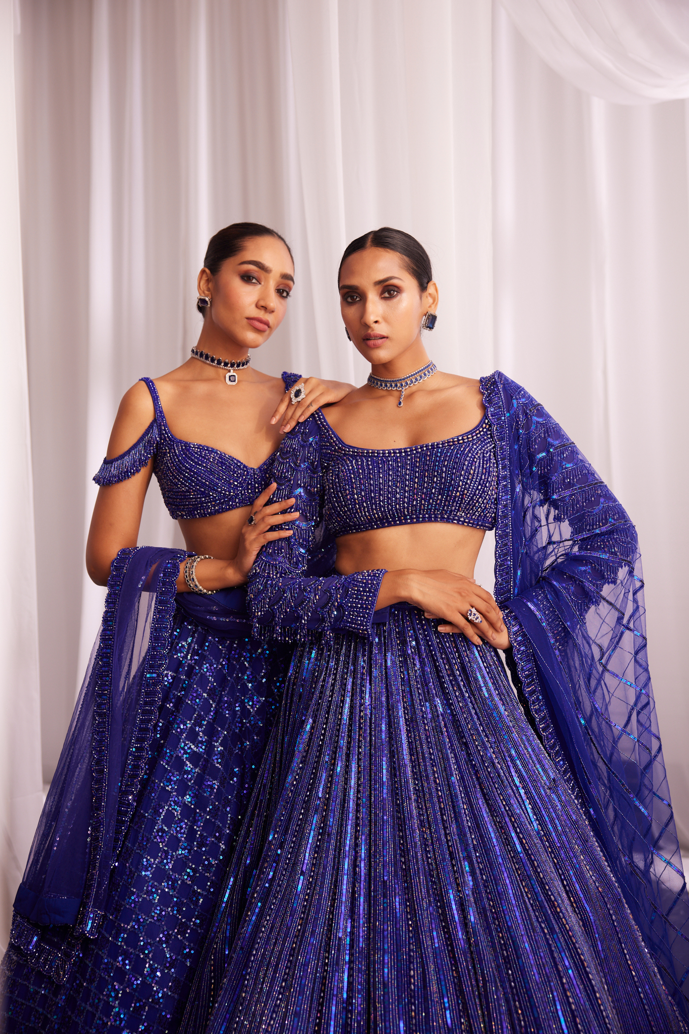 Cocktail Blue Crystal Linear Embroidered Lehenga Set Melange Singapore Online Shopping Indian Designer Wear V Vani Vats