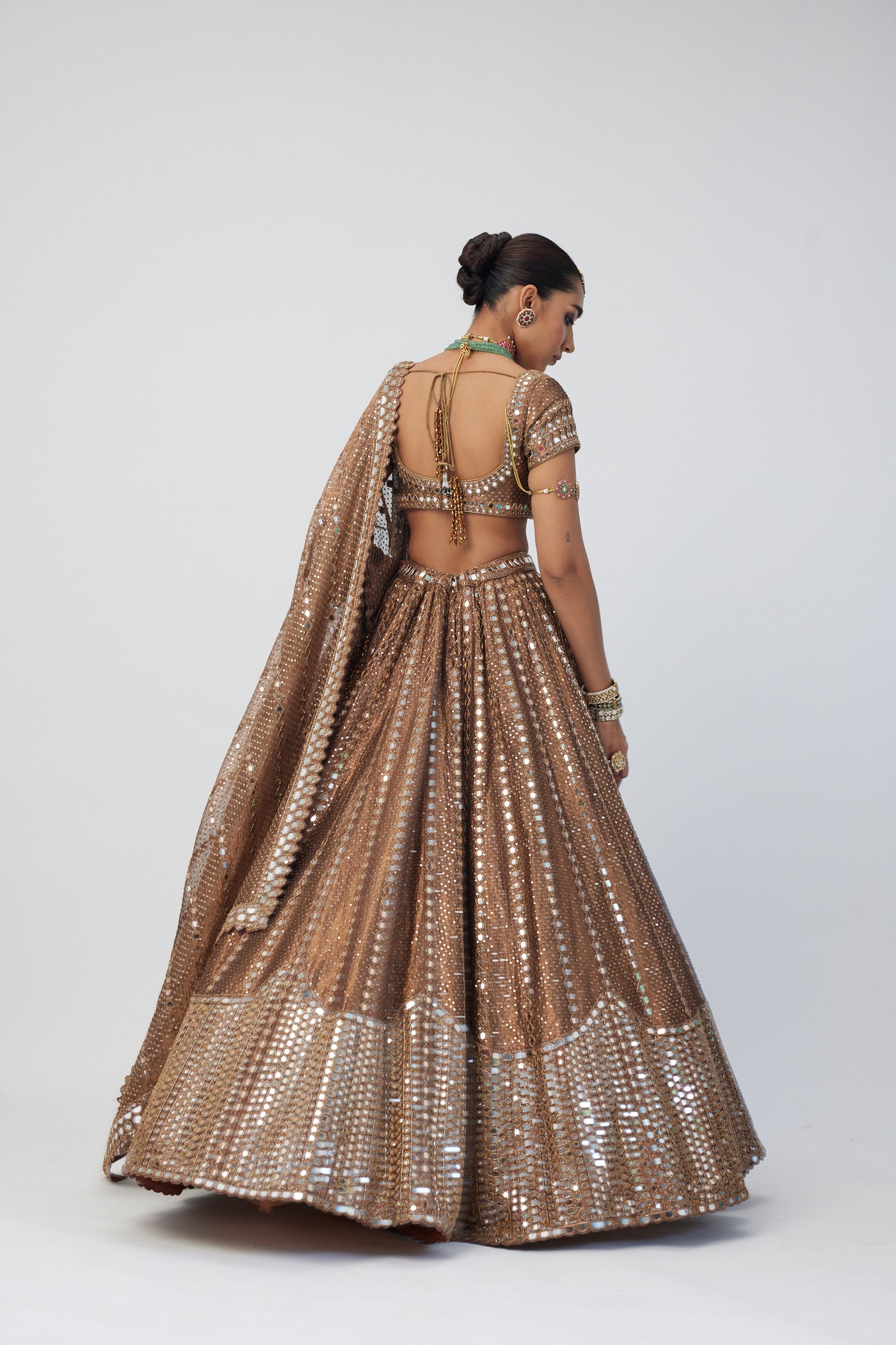 V Vani Vats Copper Shimmer Organza Sequins Lehenga Set indian designer wear online shopping melange singapore