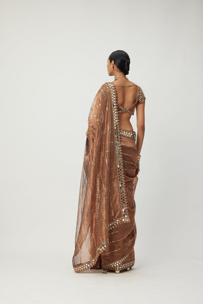 V Vani Vats Copper Shimmer Organza Saree Set indian designer wear online shopping melange singapore