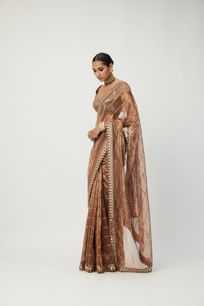 V Vani Vats Copper Shimmer Organza Saree Set indian designer wear online shopping melange singapore