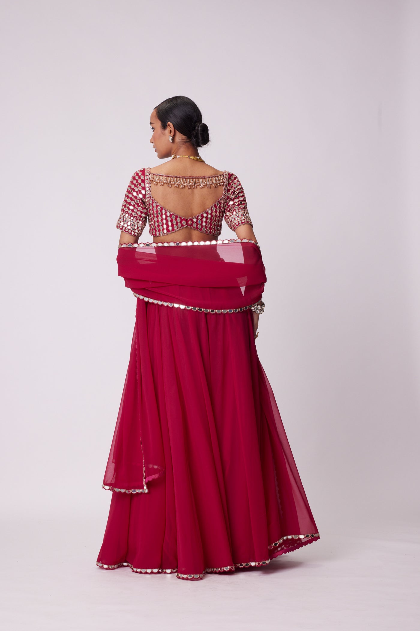 V Vani Vats Crimson Red Georgette Lehenga Pants Set indian designer wear online shopping melange singapore