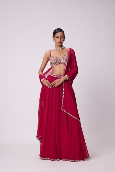 V Vani Vats Crimson Red Lehenga Pants Set indian designer wear online shopping melange singapore