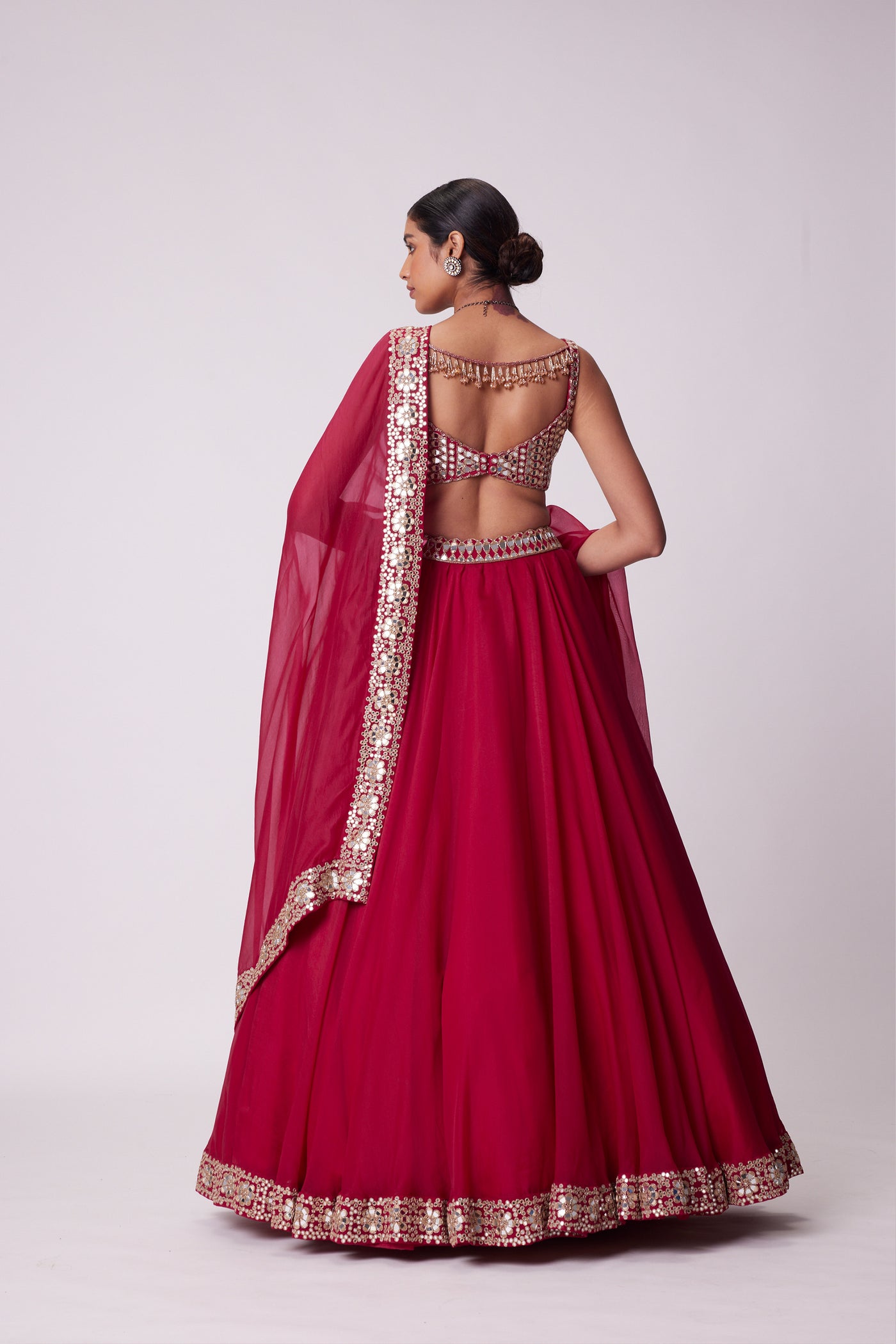 V Vani Vats Crimson Red Organza Lehenga Set indian designer wear online shopping melange singapore