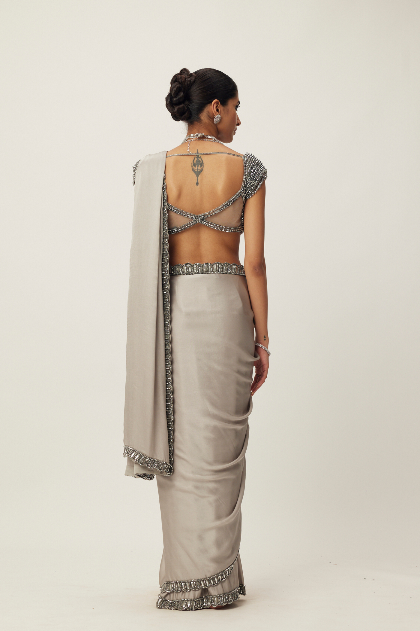 Crystal Grey Satin Saree Set Melange Singapore Online Shopping Indian Designer Wear V Vani Vats