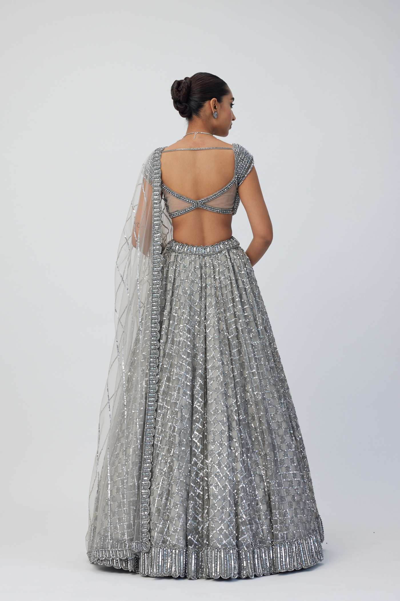 Crystal Grey Sequins Embroidered Lehenga Set Melange Singapore Online Shopping Indian Designer Wear V Vani Vats