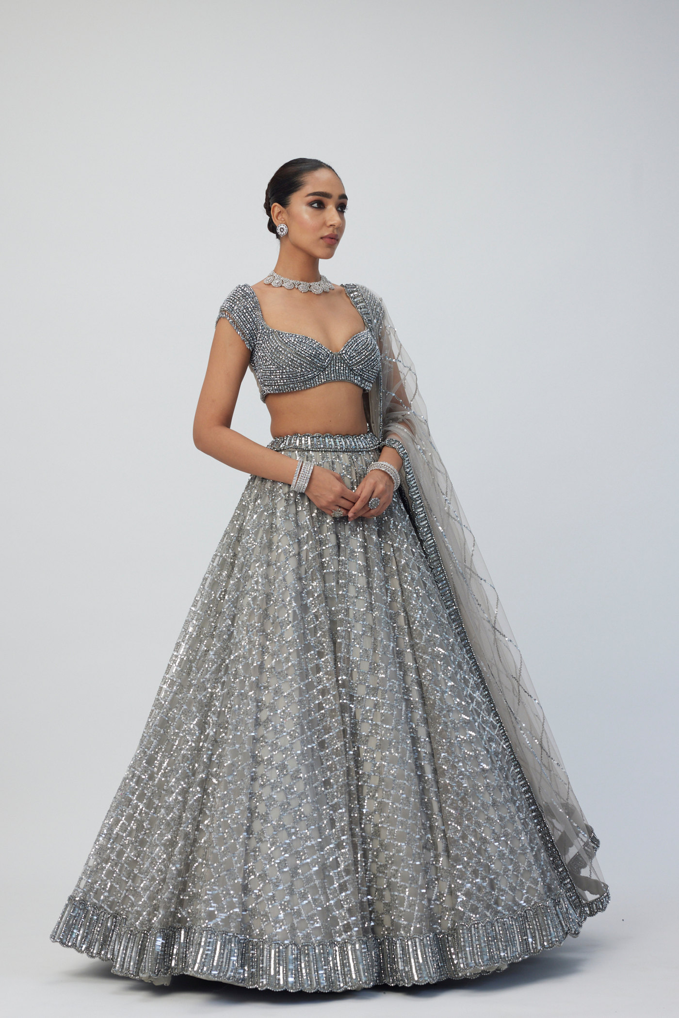 Crystal Grey Sequins Embroidered Lehenga Set Melange Singapore Online Shopping Indian Designer Wear V Vani Vats