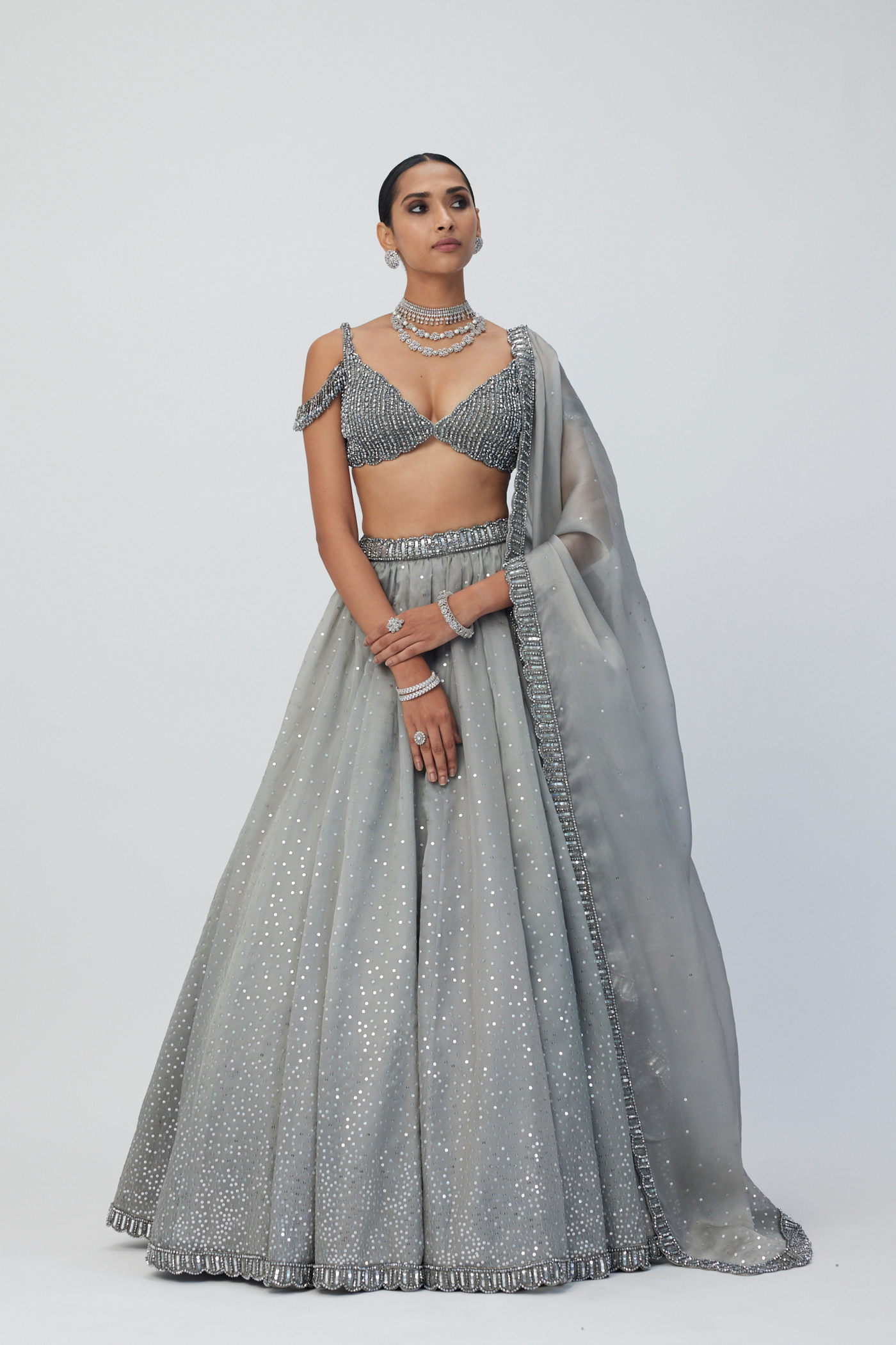 Crystal Grey Sequins Scattered Lehenga Set Melange Singapore Online Shopping Indian Designer Wear V Vani Vats