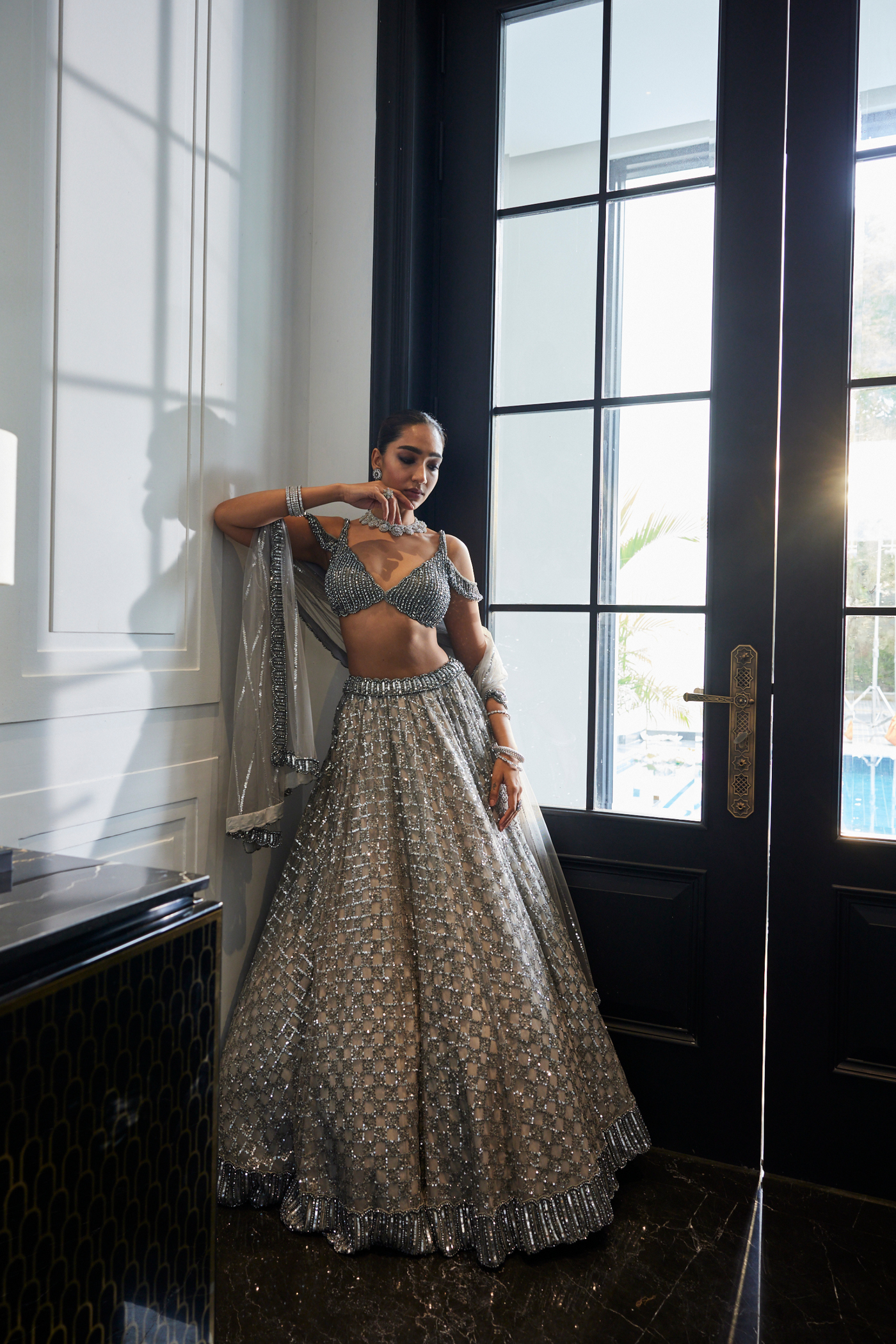 Crystal Grey Sequins Embroidered Lehenga Set Melange Singapore Online Shopping Indian Designer Wear V Vani Vats