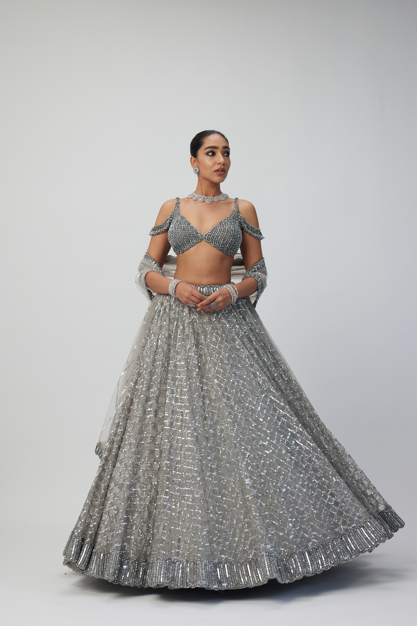 Crystal Grey Sequins Embroidered Lehenga Set Melange Singapore Online Shopping Indian Designer Wear V Vani Vats