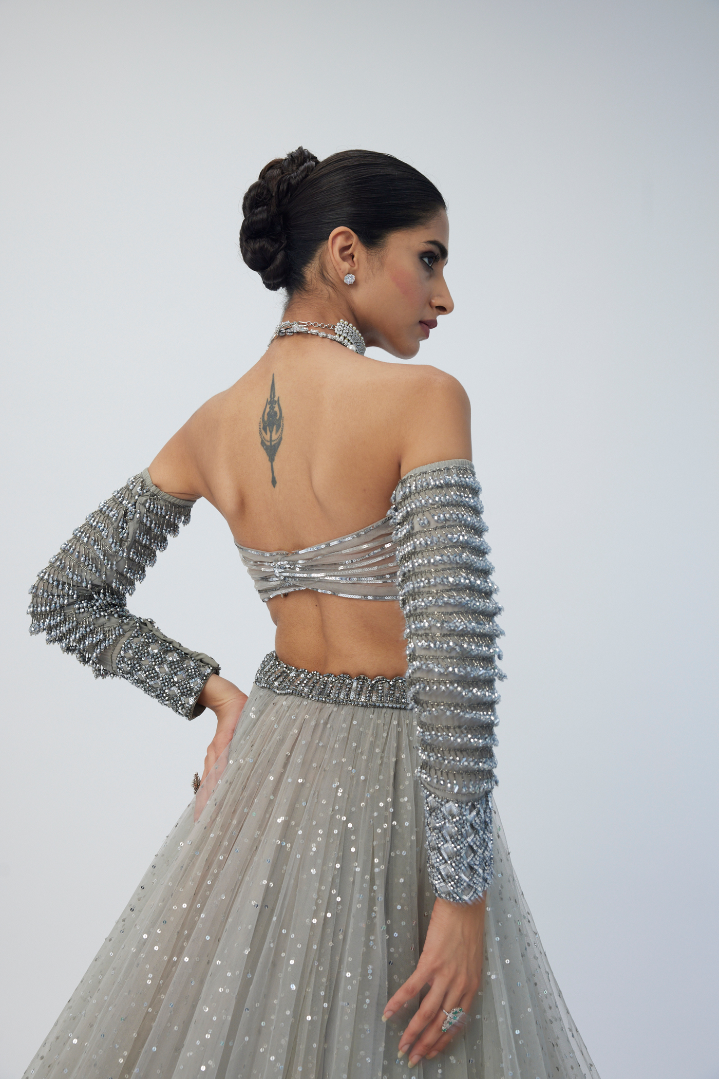 Crystal Grey Tulle Lehenga Set Melange Singapore Online Shopping Indian Designer Wear V Vani Vats