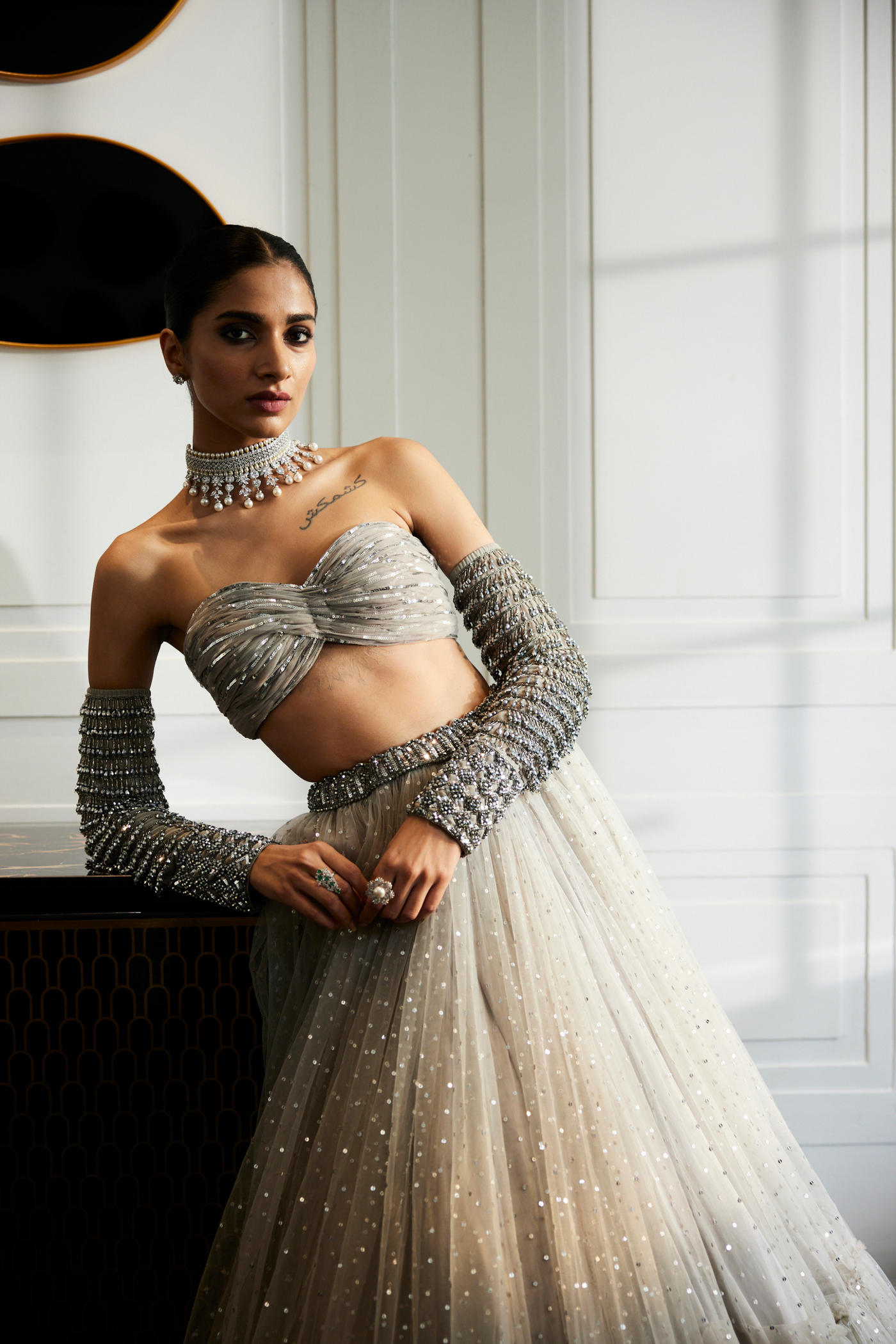 Crystal Grey Tulle Lehenga Set Melange Singapore Online Shopping Indian Designer Wear V Vani Vats