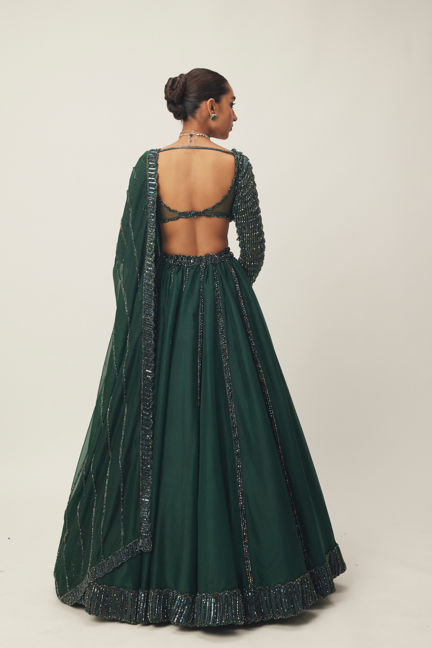 Dark Jade Green Organza Lehenga Set Melange Singapore Online Shopping Indian Designer Wear V Vani Vats