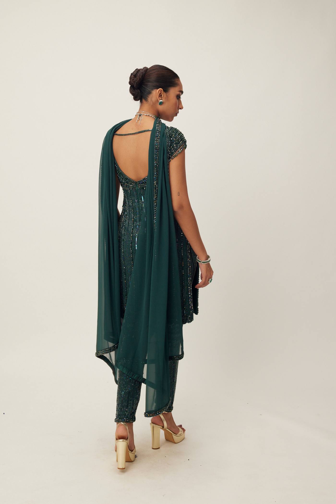 Dark Jade Green Crystal Embellished Kurta Set Melange Singapore Online Shopping Indian Designer Wear V Vani Vats