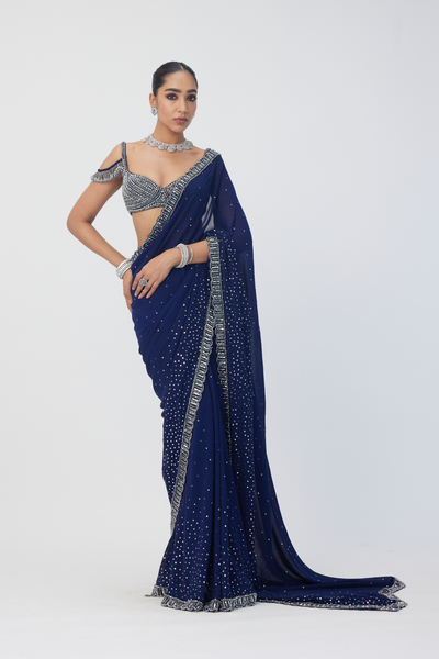 Deep Blue Sequins Embroidered Lehenga Set Melange Singapore Online Shopping Indian Designer Wear V Vani Vats