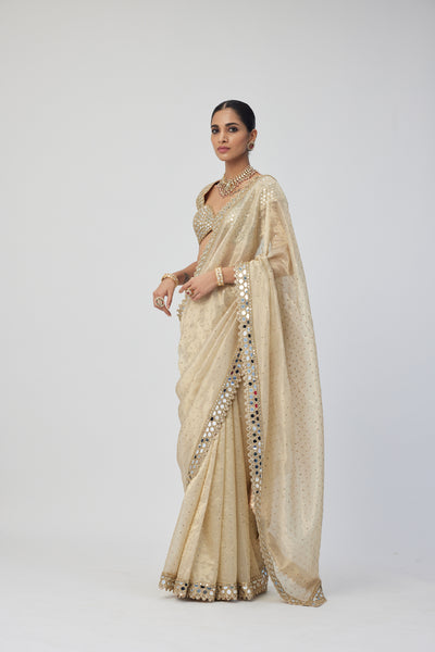 V Vani Vats Golden Shimmer Organza Saree Set indian designer wear online shopping melange singapore