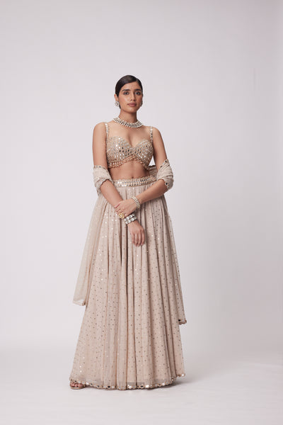 V Vani Vats Light Beige Georgette Lehenga Pants Set indian designer wear online shopping melange singapore