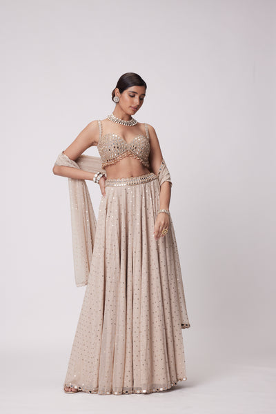 V Vani Vats Light Beige Georgette Lehenga Pants Set indian designer wear online shopping melange singapore